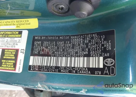 2010 Toyota Corolla Le z USA, uszkodzony, nr VIN 2T1BU4EE4AC357732